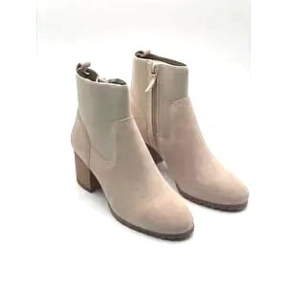 Violet & Red Loaded Suede Knit Cuff Heel Bootie Boot Zip Tan Size 7.5 NWT - Picture 6 of 8